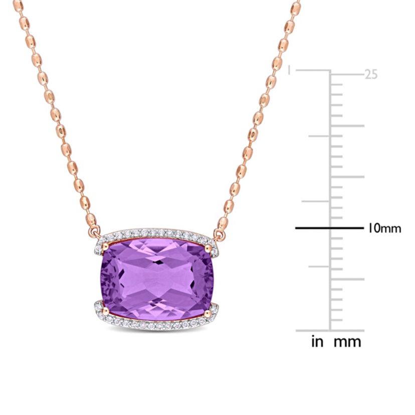Rose de France and White Topaz Halo Pendant with Chain in Rose Plated Sterling Silver