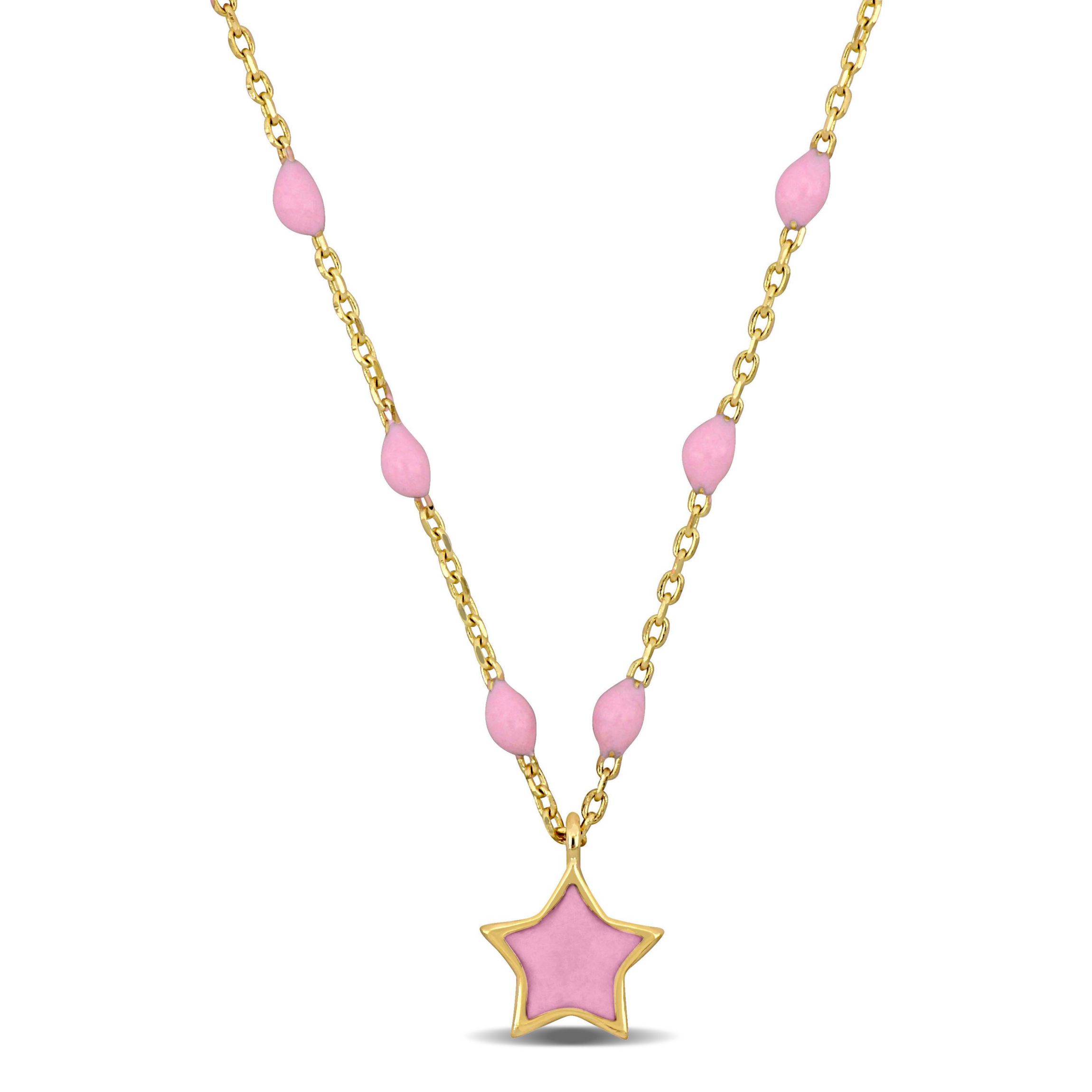 Pink Enamel Star Necklace in 14K Yellow Gold