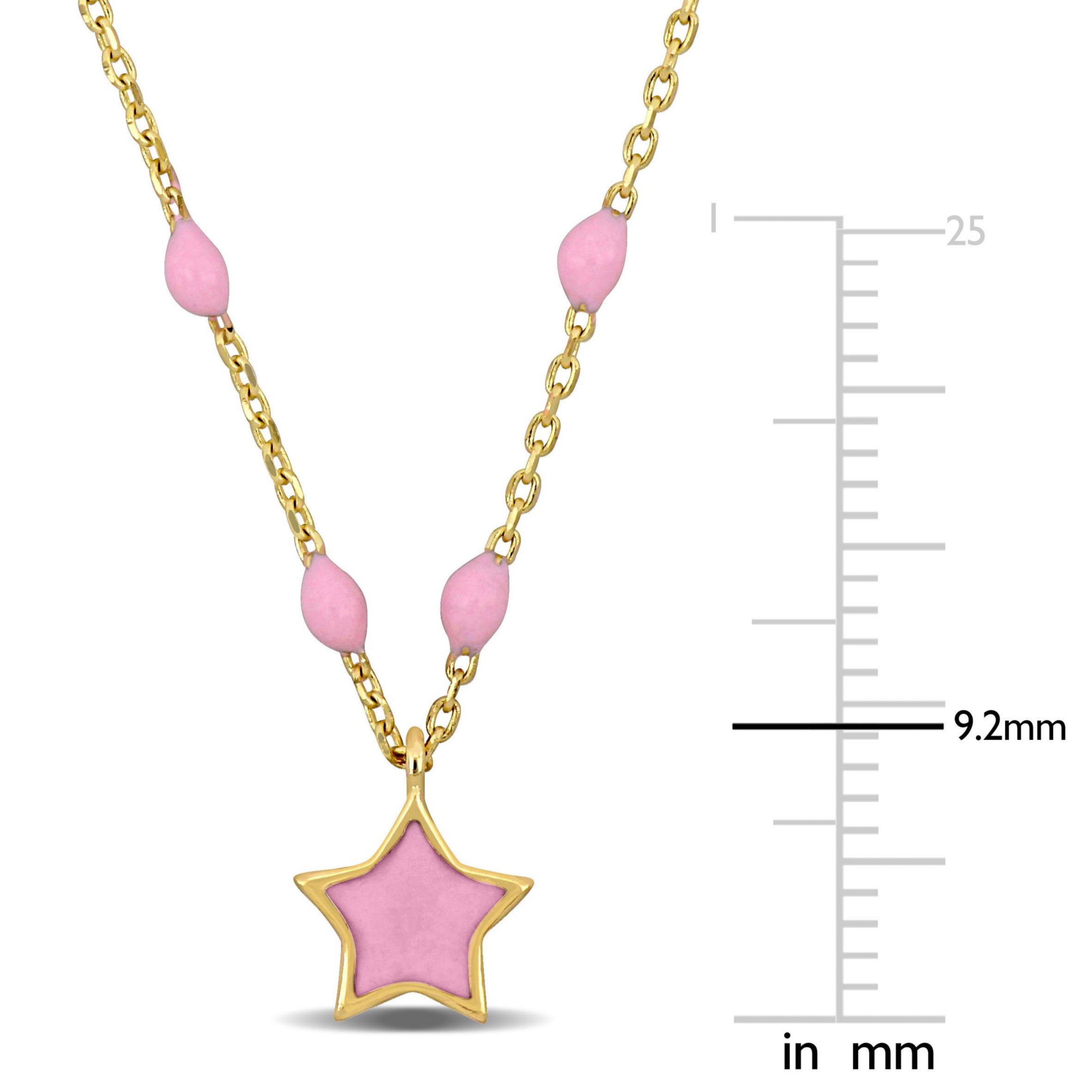 Pink Enamel Star Necklace in 14K Yellow Gold