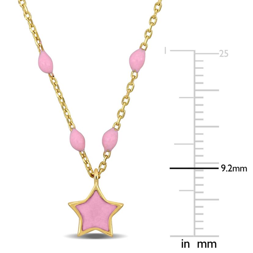 Pink Enamel Star Necklace in 14K Yellow Gold