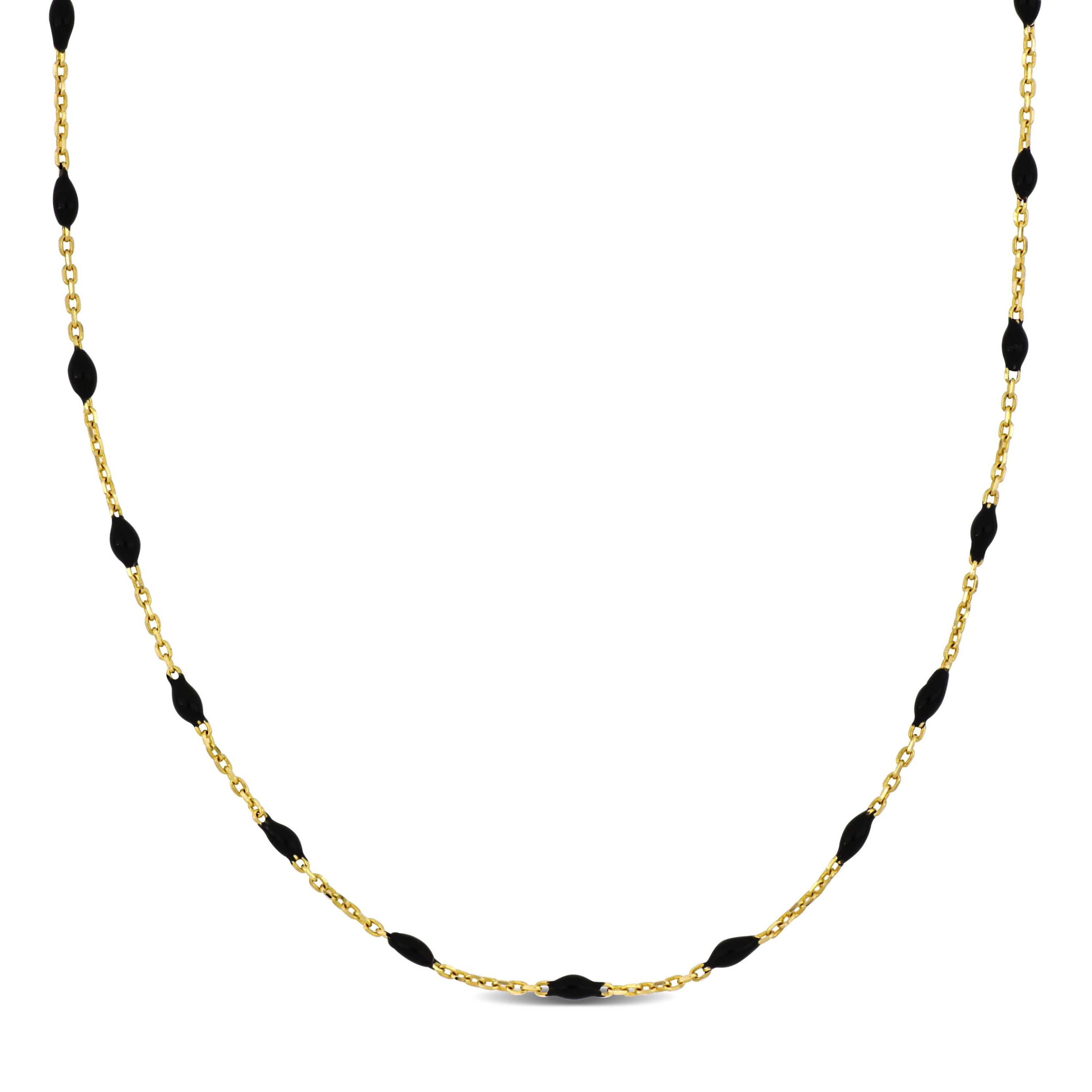 Black Enamel Station Necklace in 14K Yellow Gold