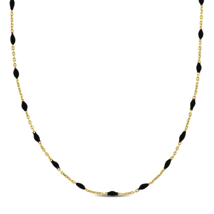 Black Enamel Station Necklace in 14K Yellow Gold