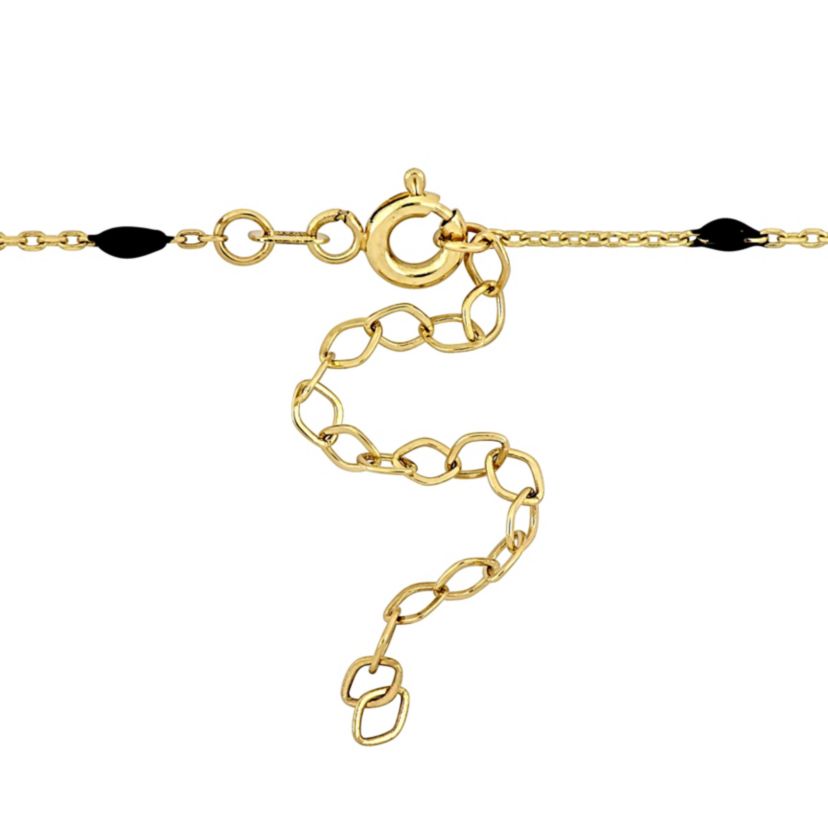 Black Enamel Station Necklace in 14K Yellow Gold