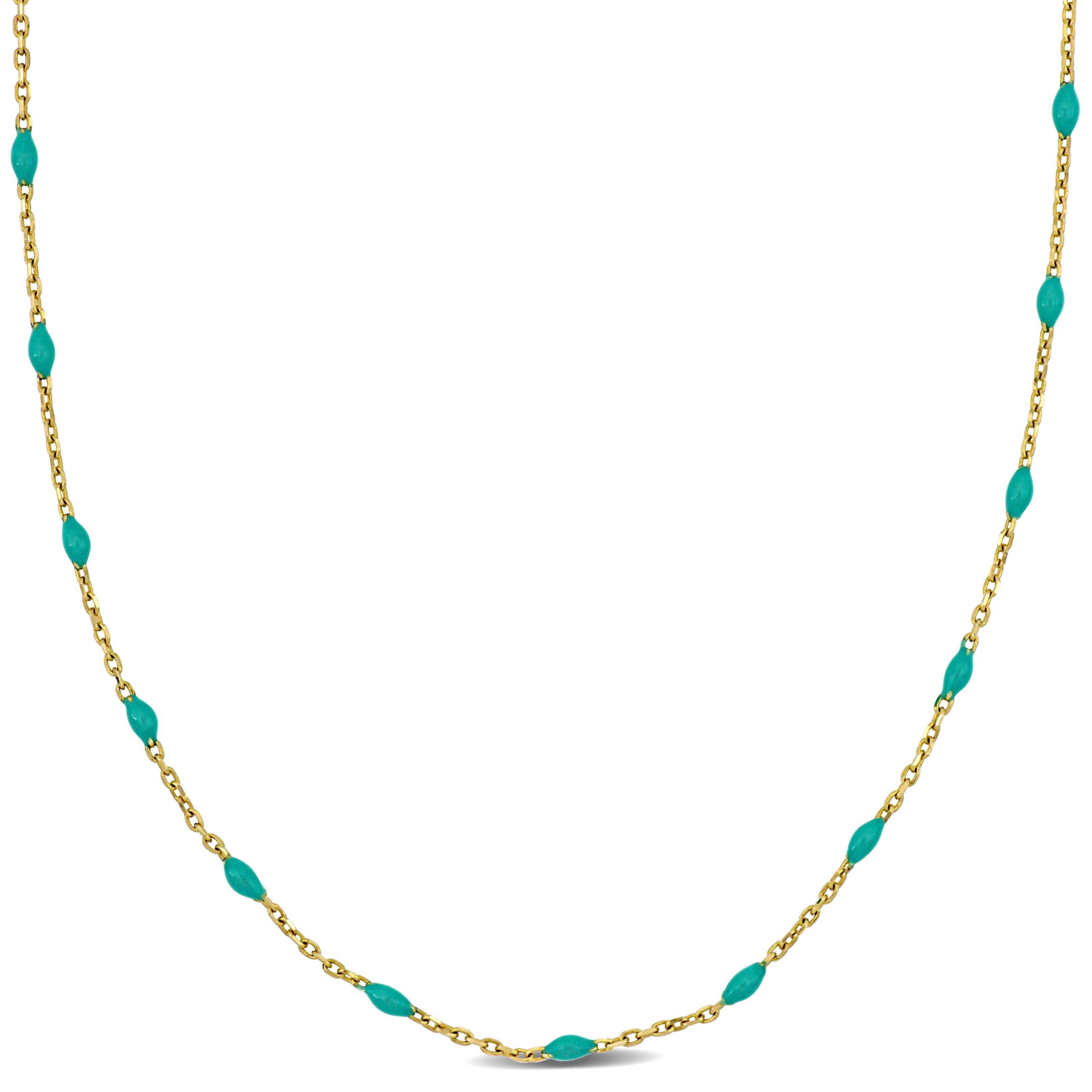 Turquoise Enamel Station Necklace in 14K Yellow Gold