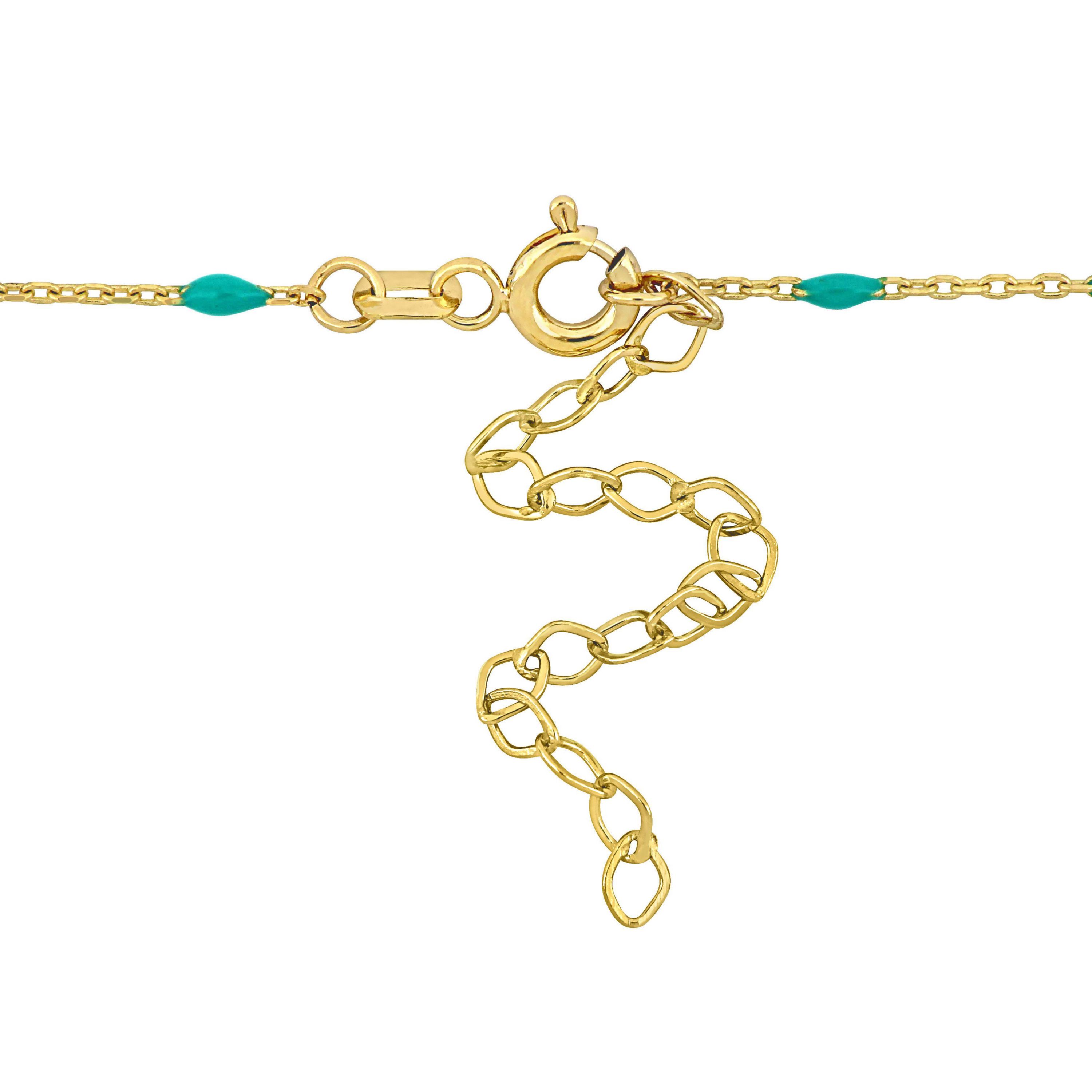 Turquoise Enamel Station Necklace in 14K Yellow Gold
