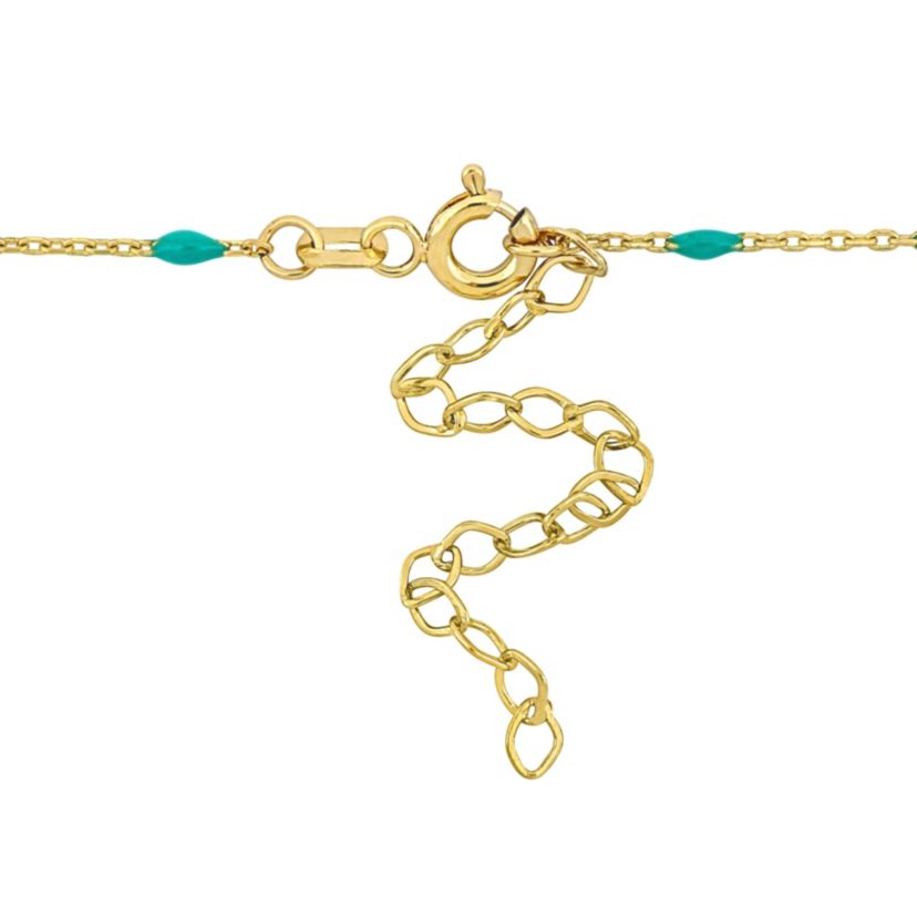 Turquoise Enamel Station Necklace in 14K Yellow Gold