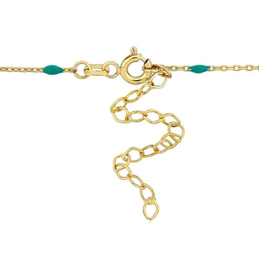 Green Enamel Fish Necklace in 14K Yellow Gold