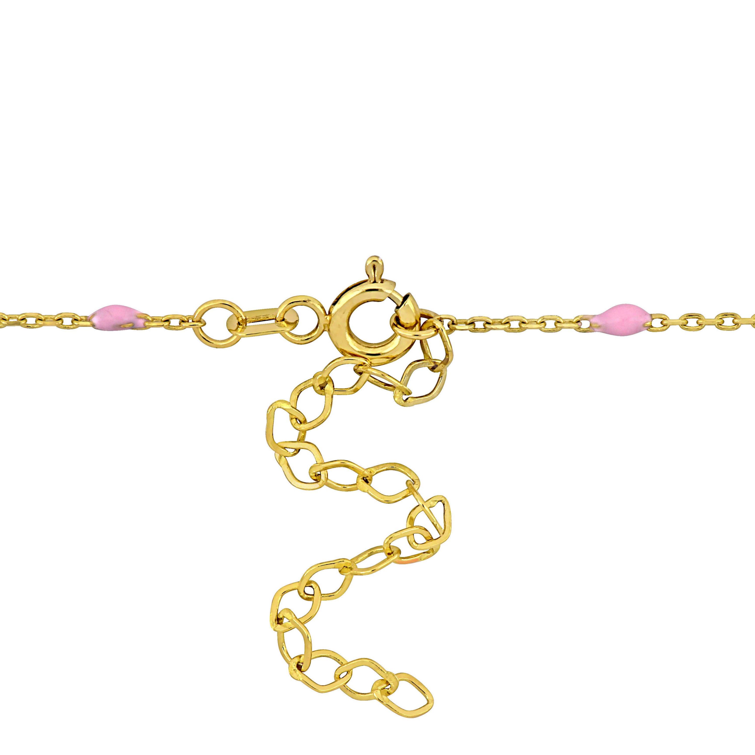 Pink Enamel Heart Necklace in 14K Yellow Gold