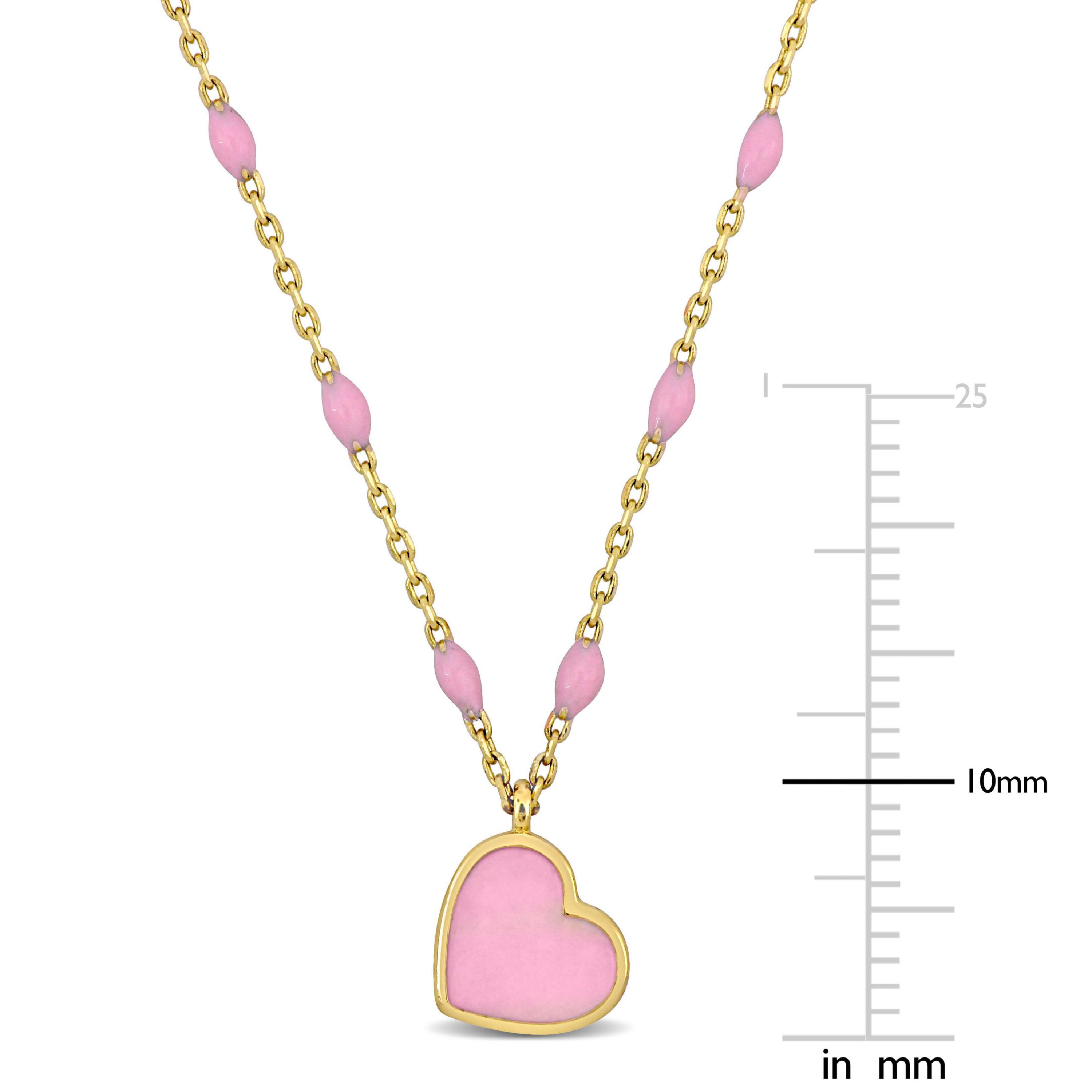 Pink Enamel Heart Necklace in 14K Yellow Gold