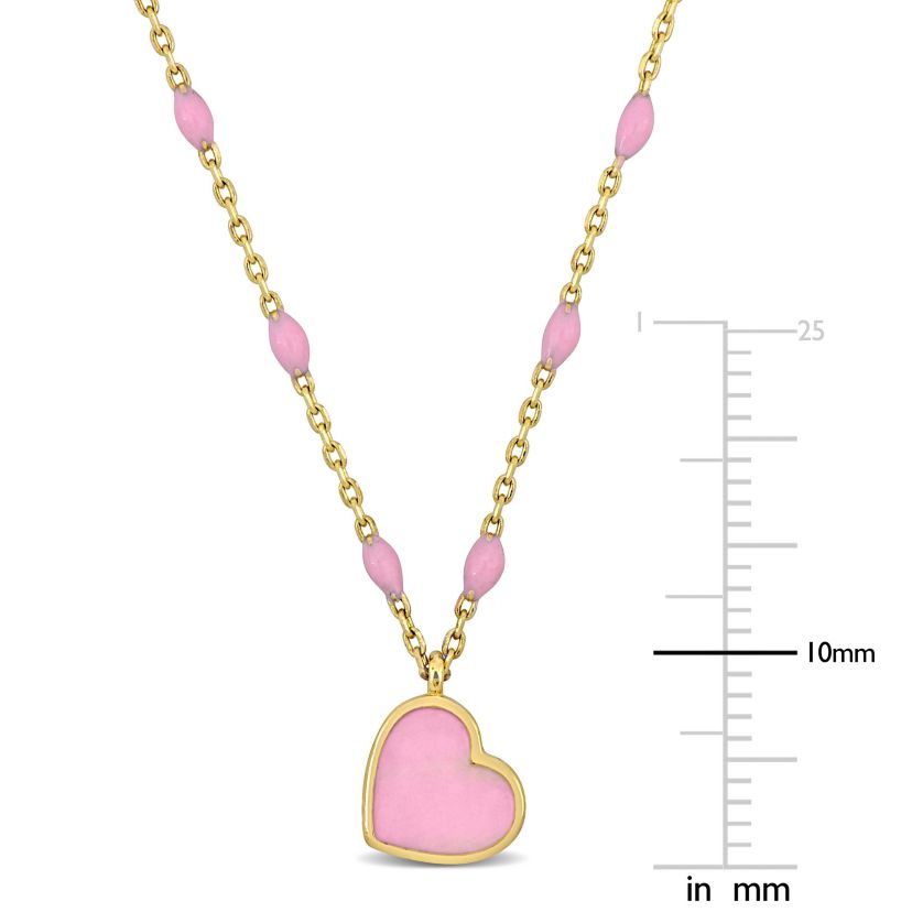 Pink Enamel Heart Necklace in 14K Yellow Gold