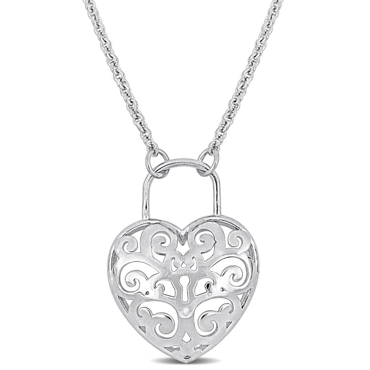 Heart Lock Charm Pendant with Chain in Sterling Silver