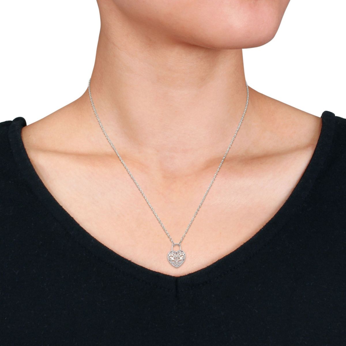 Heart Lock Charm Pendant with Chain in Sterling Silver