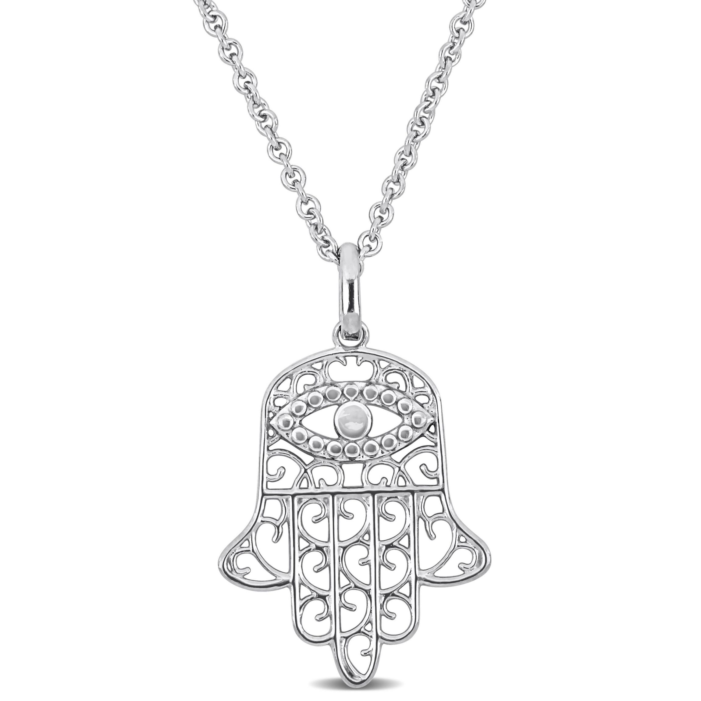 Hamsa Charm Pendant with Chain in Sterling Silver