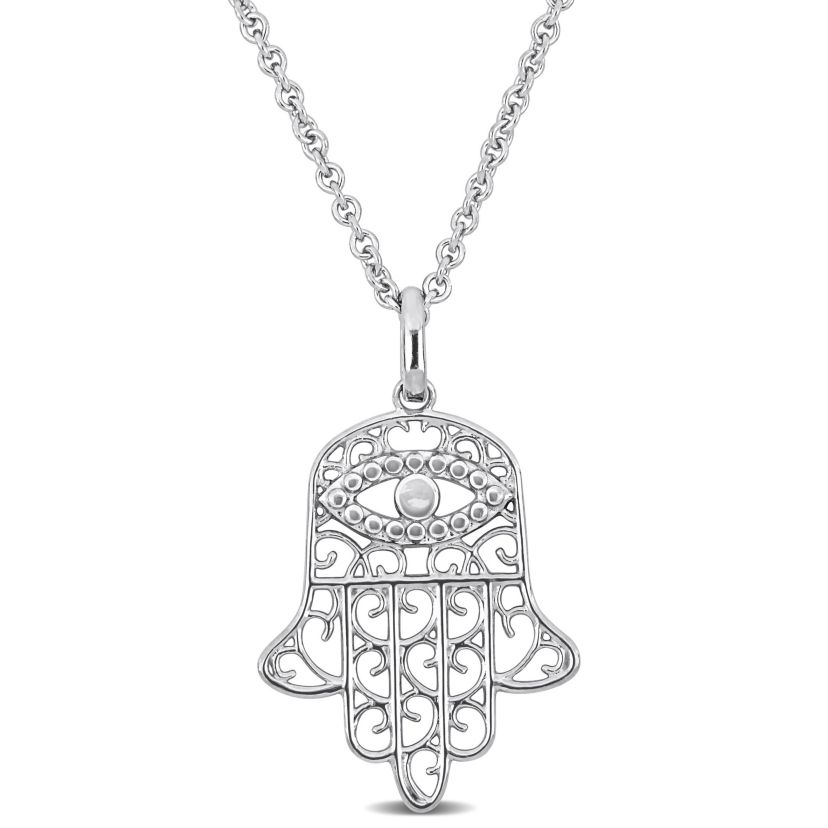 Hamsa Charm Pendant with Chain in Sterling Silver