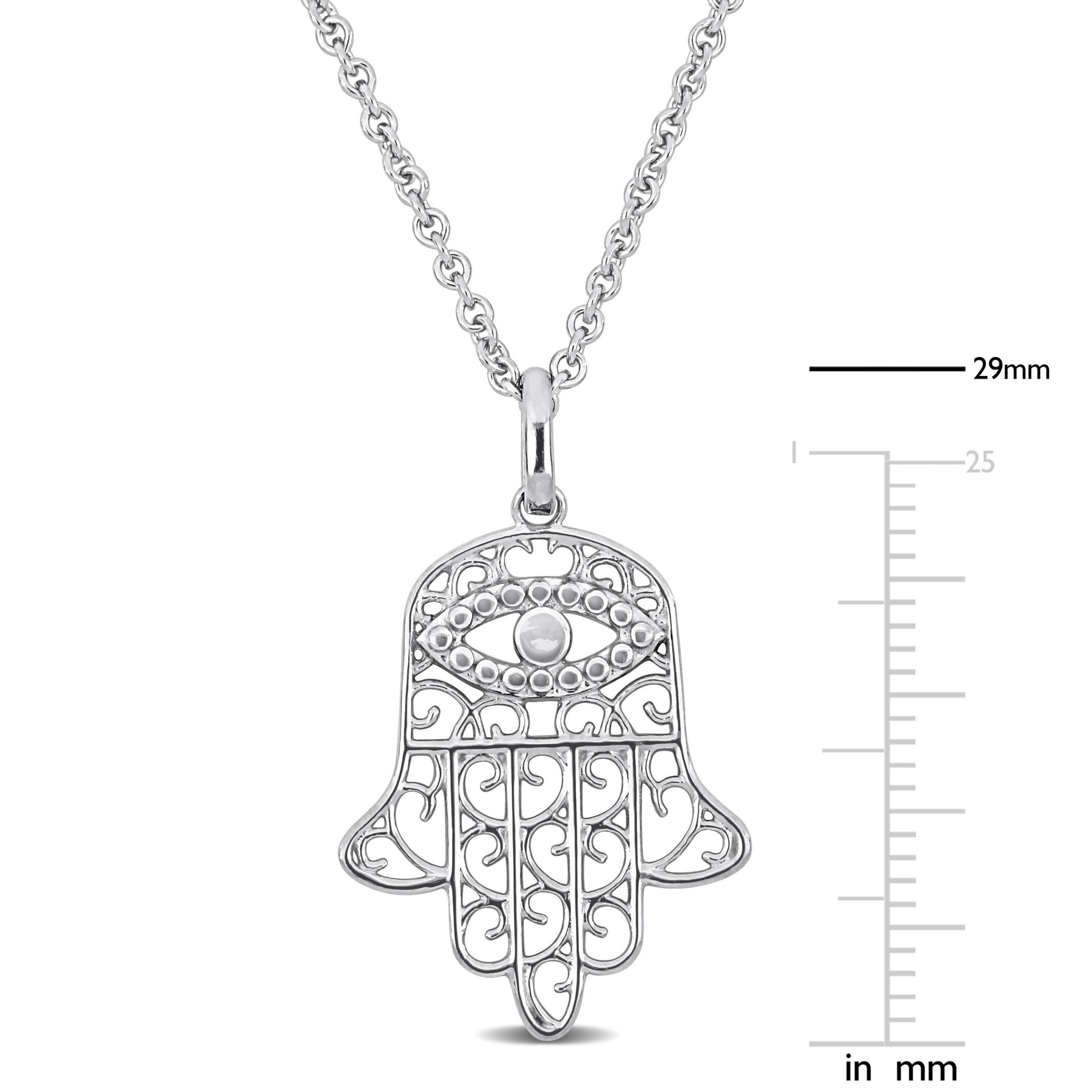 Hamsa Charm Pendant with Chain in Sterling Silver