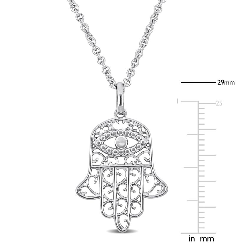 Hamsa Charm Pendant with Chain in Sterling Silver