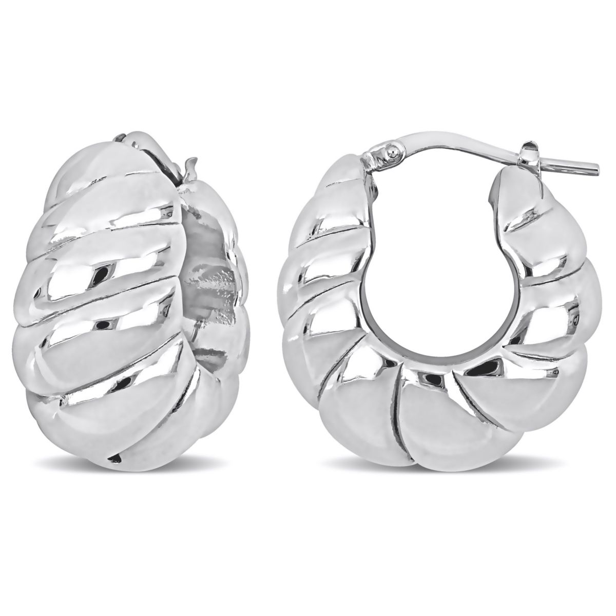 22MM Ribbed Hoop Earrings in Sterling Silver