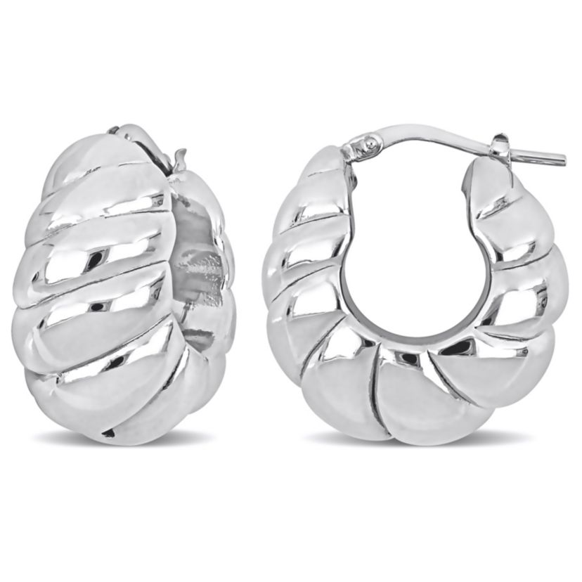 22MM Ribbed Hoop Earrings in Sterling Silver