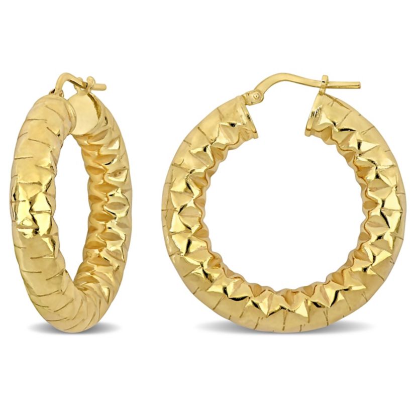 31.5MM Diamond Cut Hoop Earrings in Yellow Plated Sterling Silver