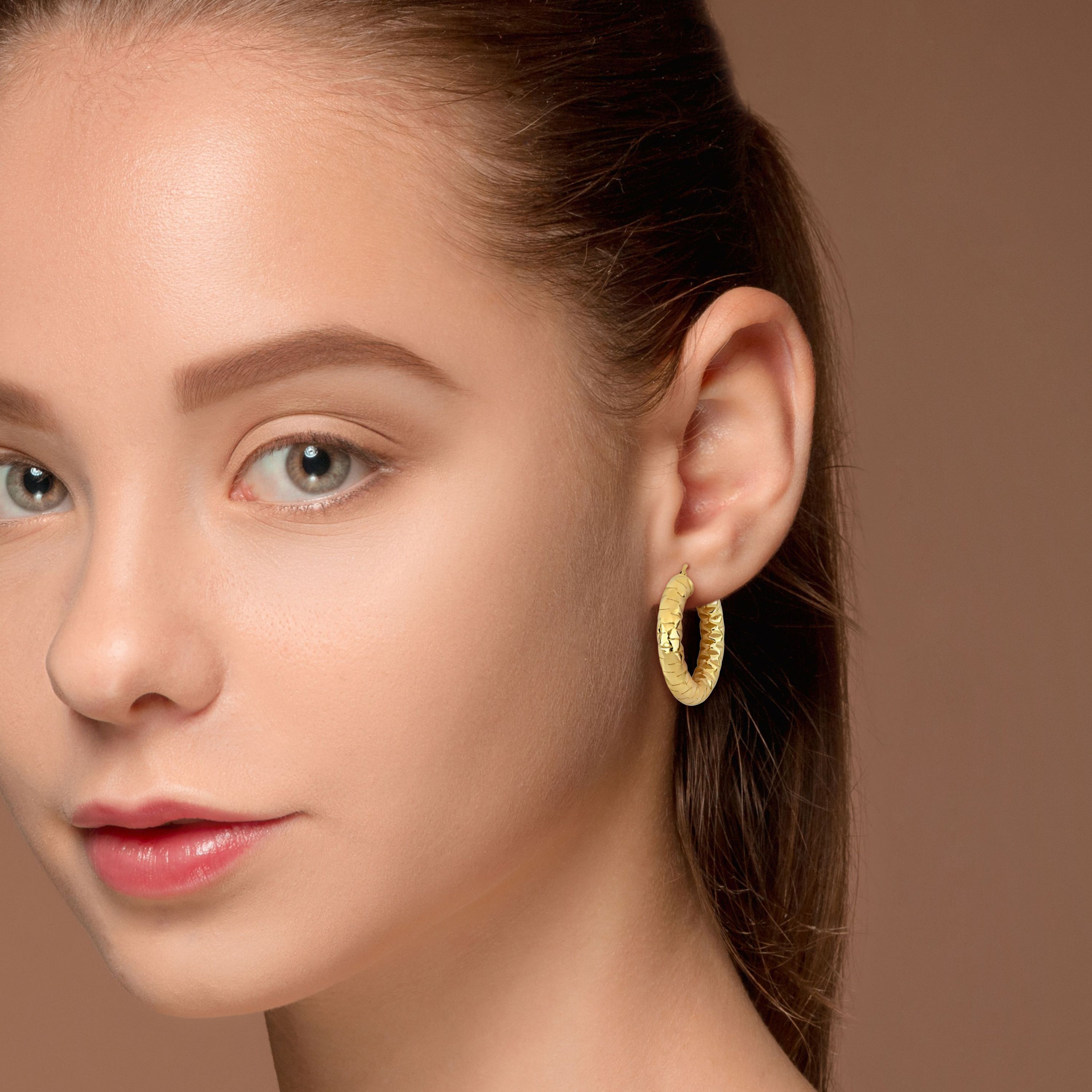 31.5MM Diamond Cut Hoop Earrings in Yellow Plated Sterling Silver