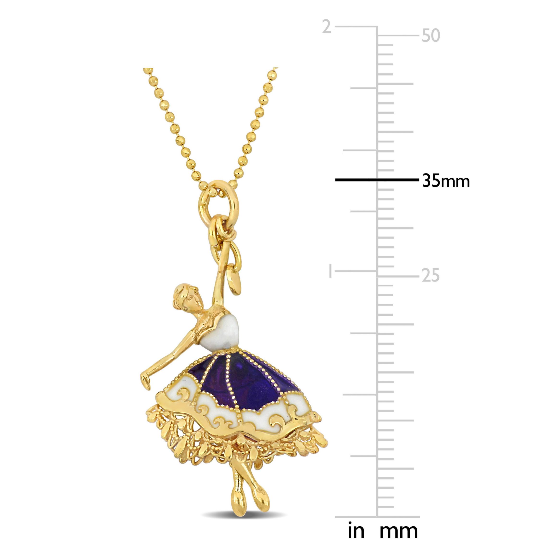 Purple and White Enamel Dancer Necklace in Yellow Plated Sterling Silver