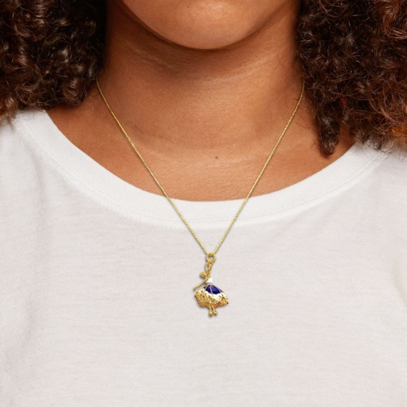 Purple and White Enamel Dancer Necklace in Yellow Plated Sterling Silver