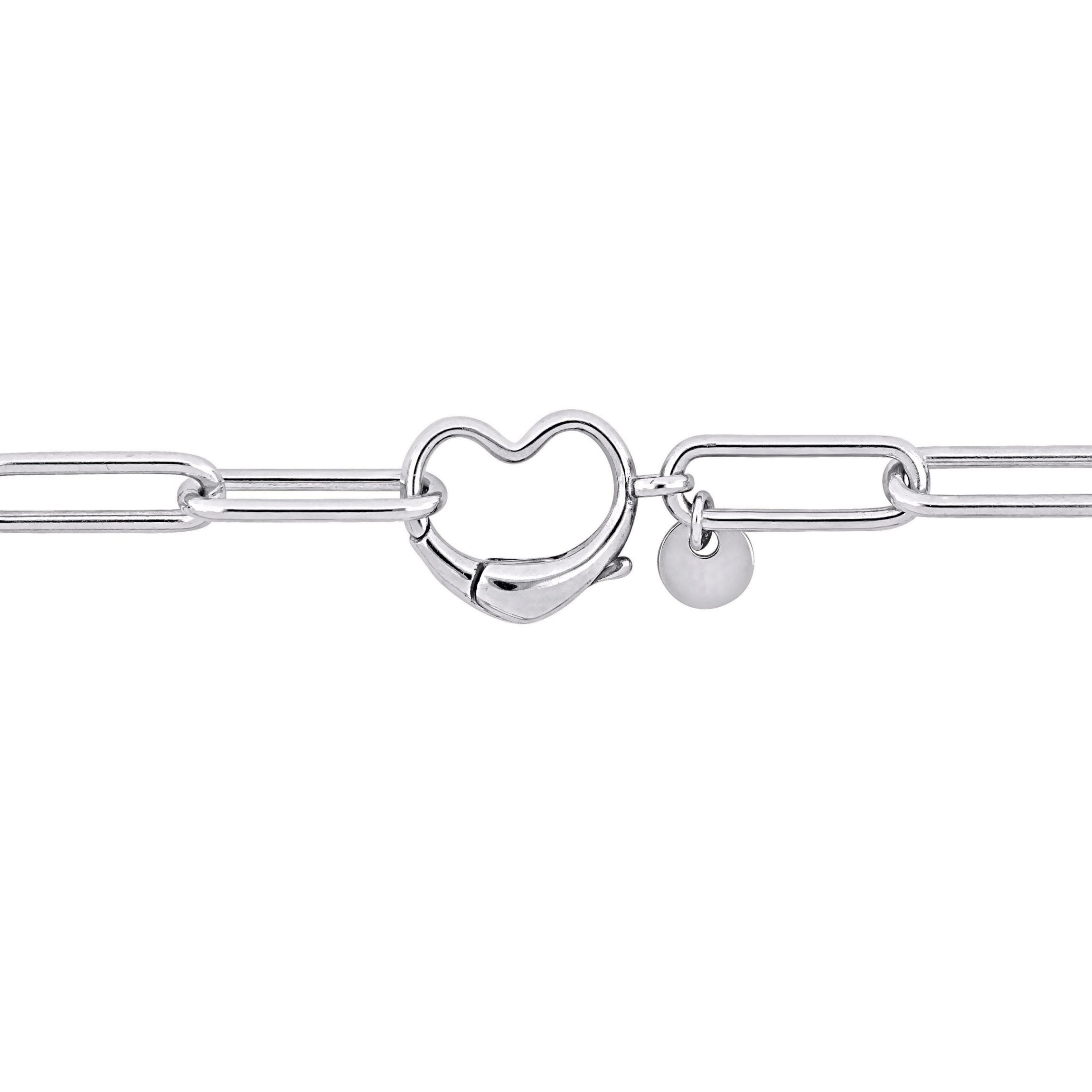 Paper Clip Link Bracelet with Heart Clasp in Sterling Silver - 9"
