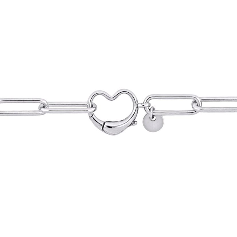 Paper Clip Link Bracelet with Heart Clasp in Sterling Silver - 9"