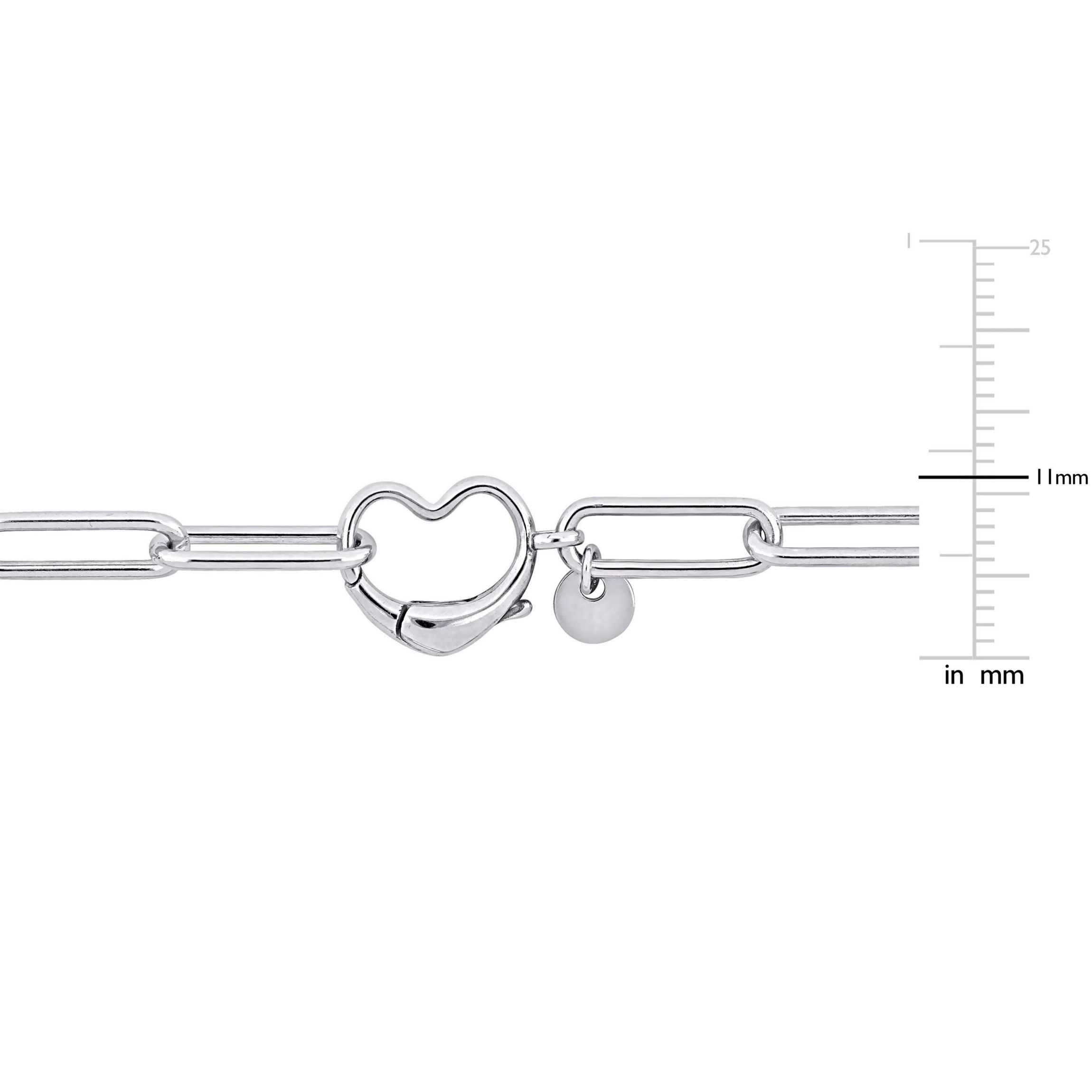 Paper Clip Link Bracelet with Heart Clasp in Sterling Silver - 9"