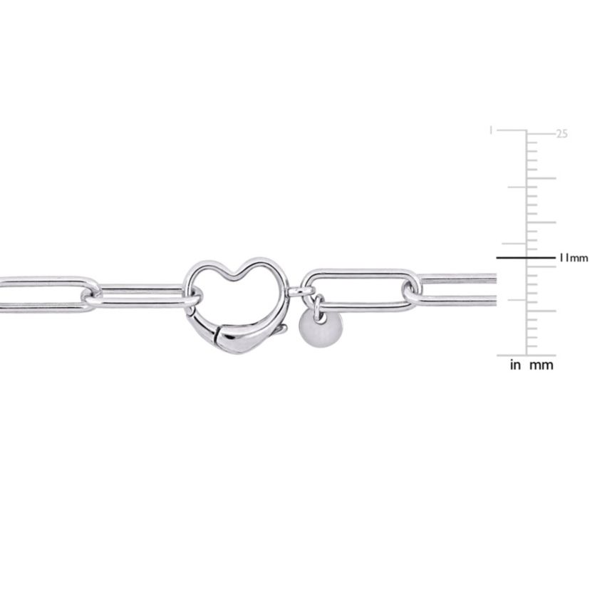 Paper Clip Link Bracelet with Heart Clasp in Sterling Silver - 9"