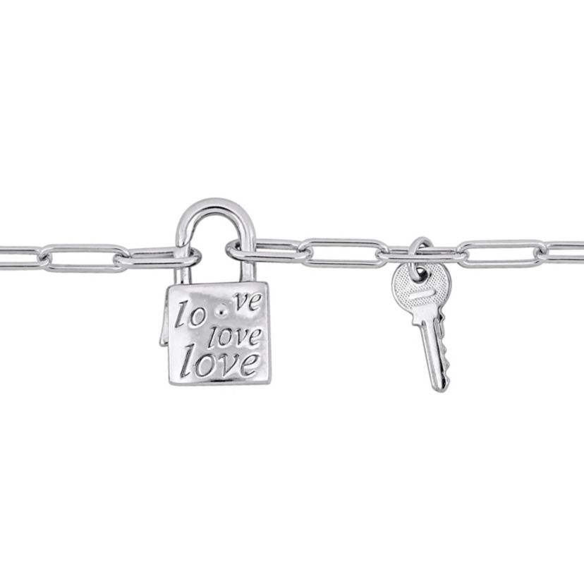 Paper Clip Link Necklace with Lock & Key Clasp in Sterling Silver - 20"