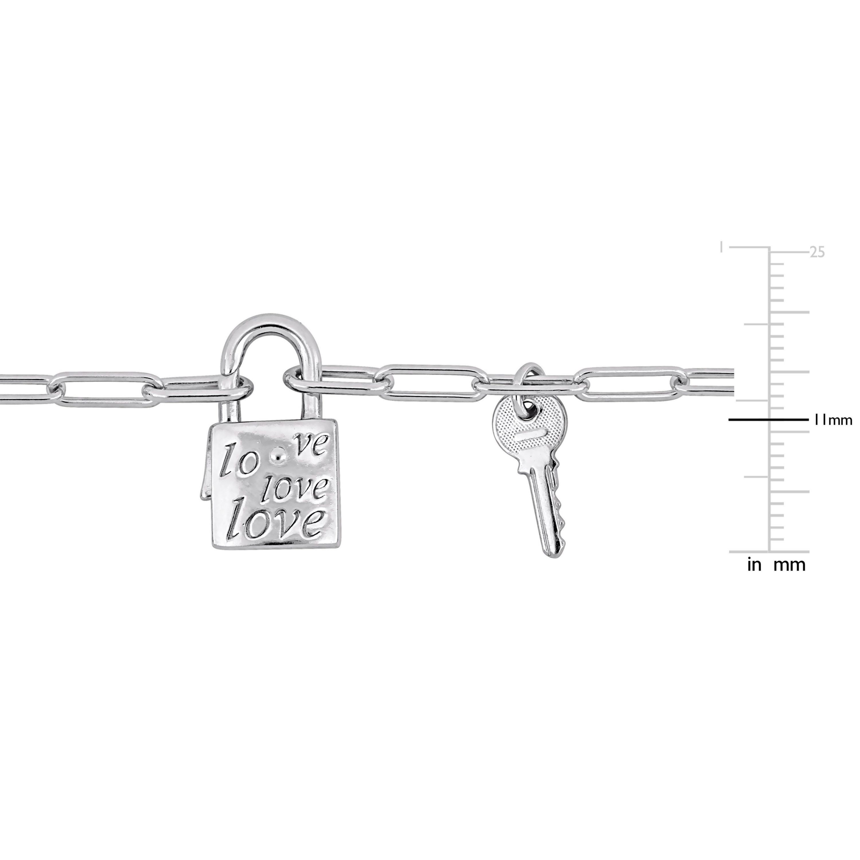 Paper Clip Link Necklace with Lock & Key Clasp in Sterling Silver - 20"
