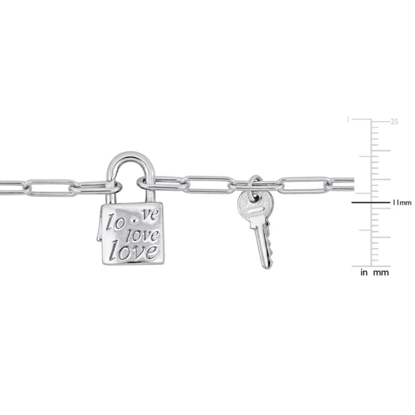 Paper Clip Link Necklace with Lock & Key Clasp in Sterling Silver - 20"