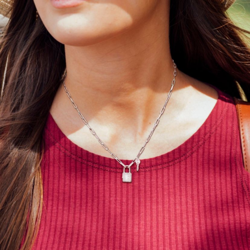 Paper Clip Link Necklace with Lock & Key Clasp in Sterling Silver - 20"