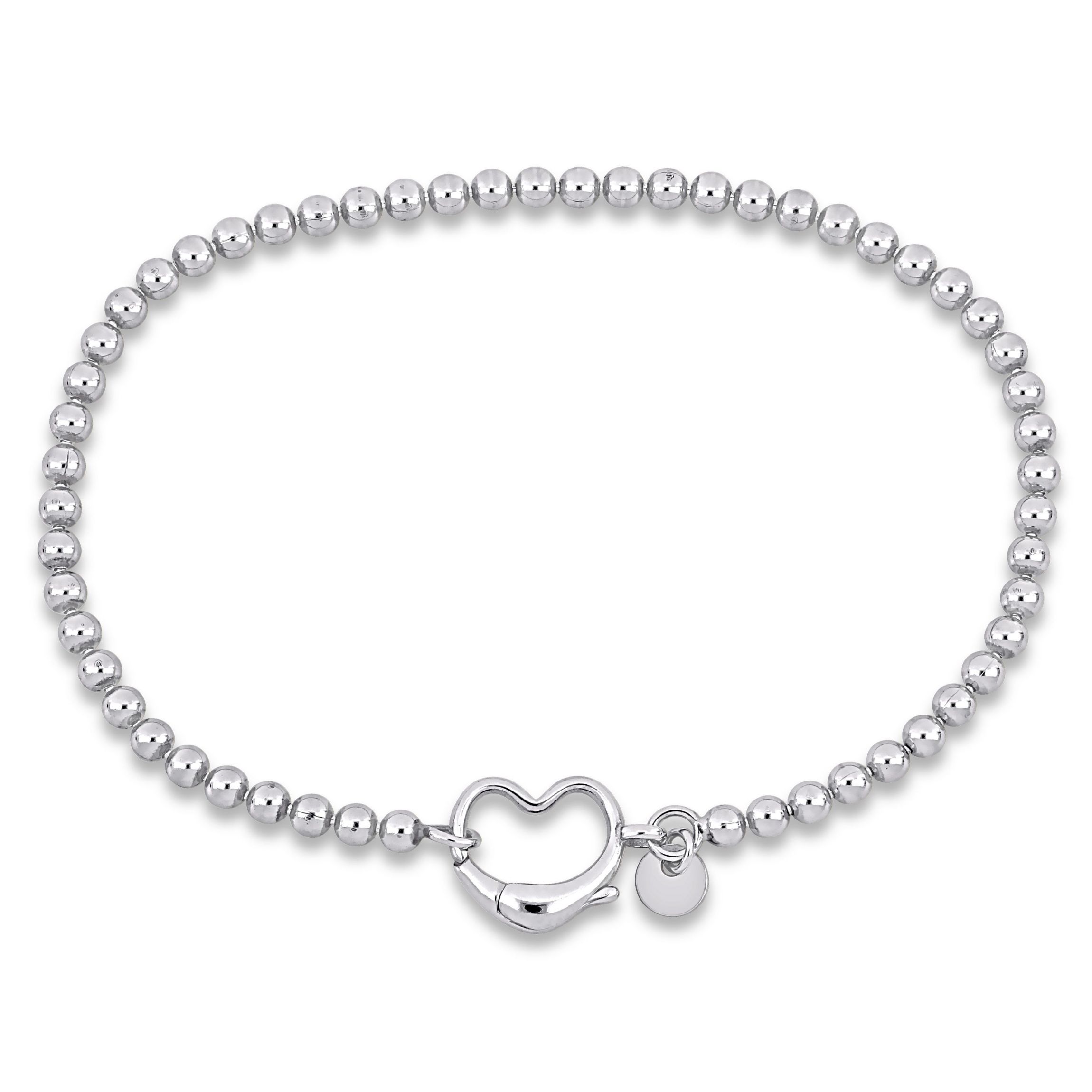 Bead Link Bracelet with Heart Clasp in Sterling Silver - 9"