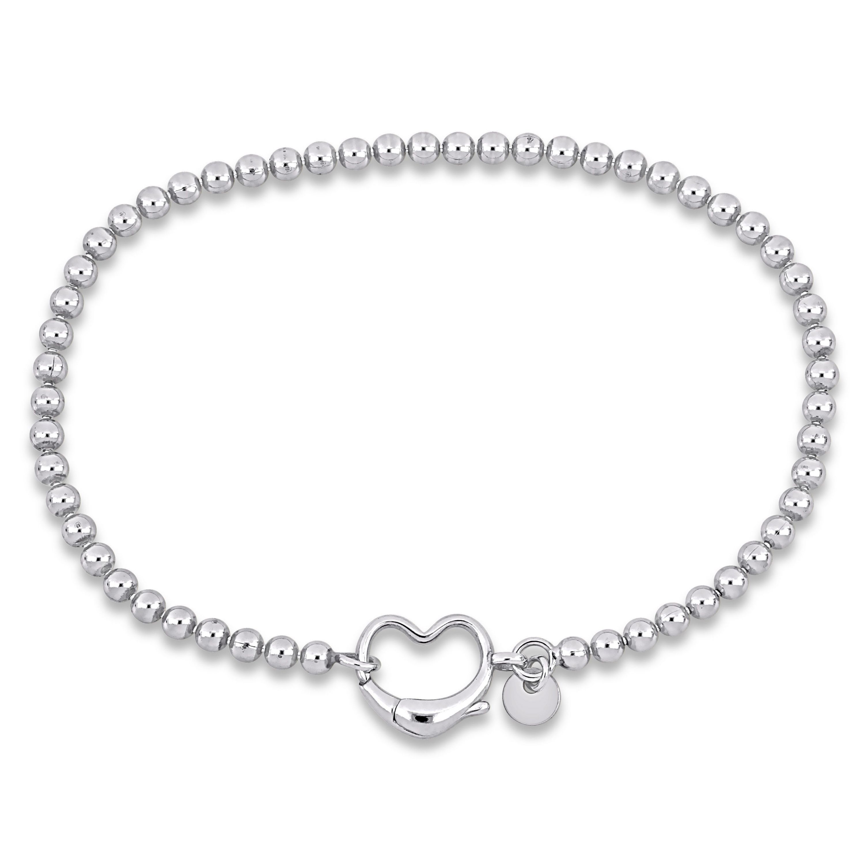 Bead Link Bracelet with Heart Clasp in Sterling Silver - 9"