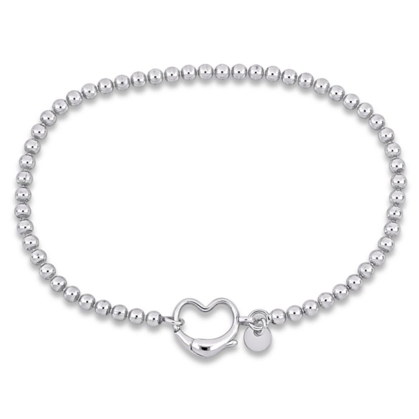 Bead Link Bracelet with Heart Clasp in Sterling Silver - 9"