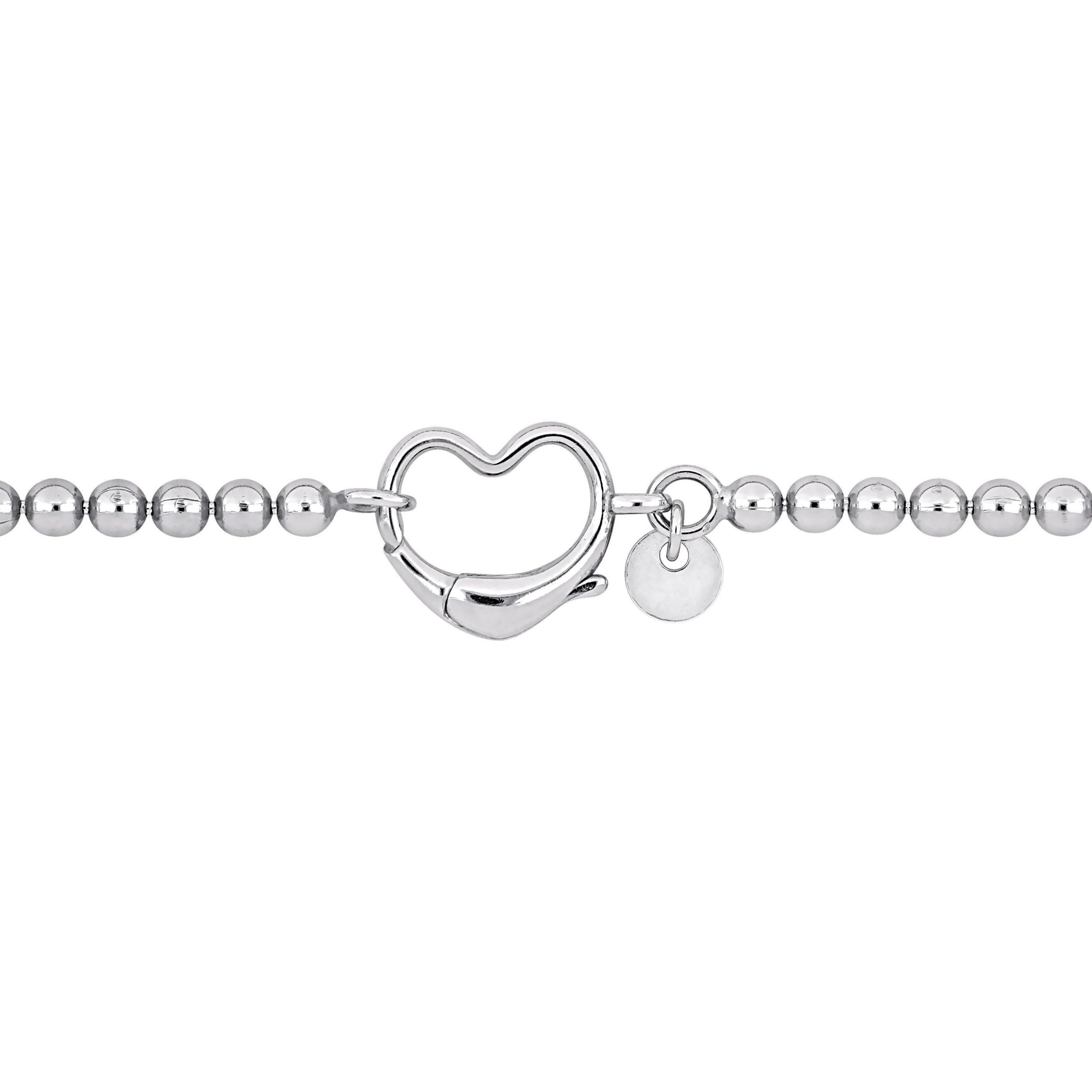 Bead Link Bracelet with Heart Clasp in Sterling Silver - 9"