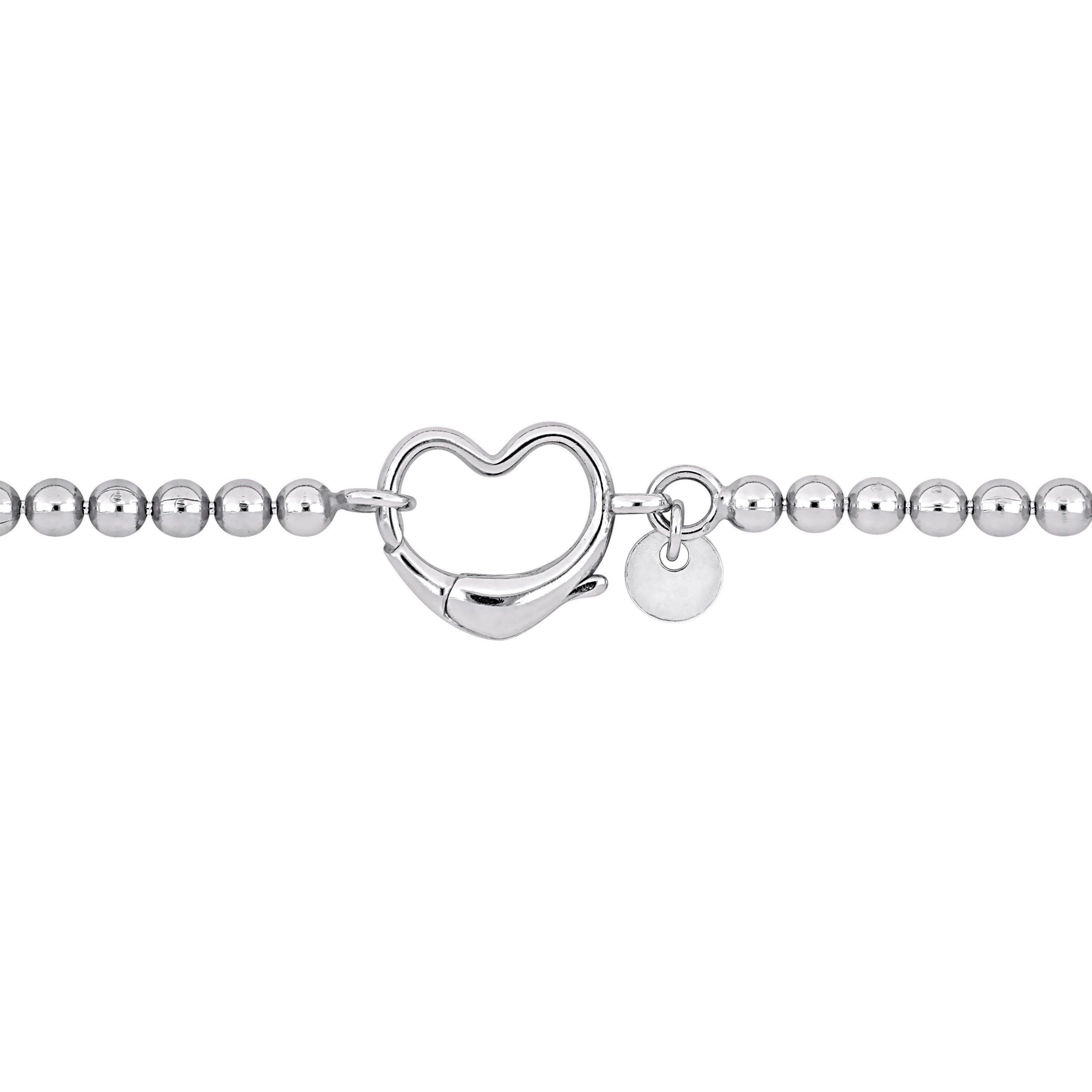 Bead Link Bracelet with Heart Clasp in Sterling Silver - 9"