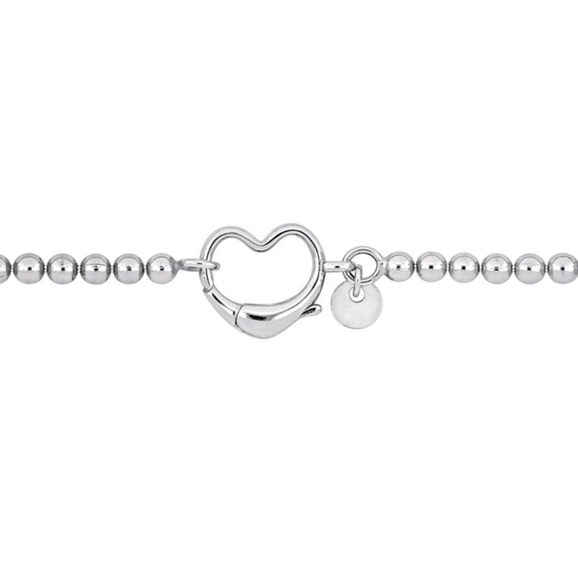 Bead Link Bracelet with Heart Clasp in Sterling Silver - 9"