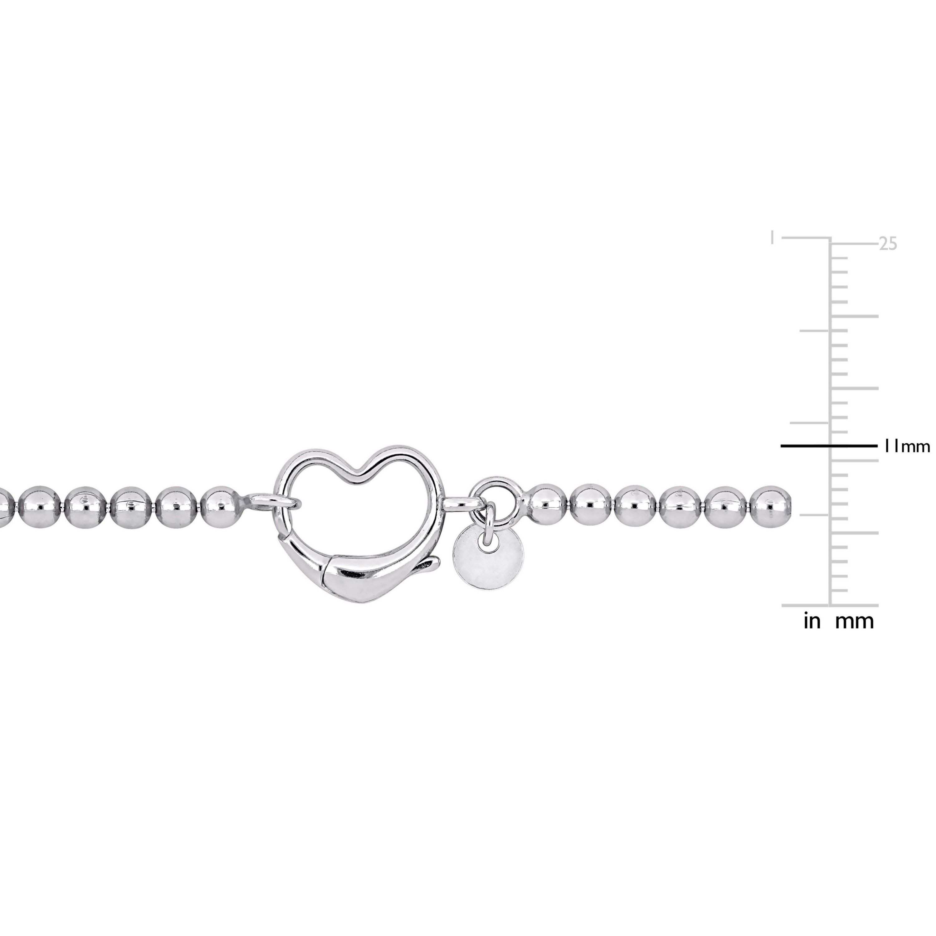 Bead Link Bracelet with Heart Clasp in Sterling Silver - 9"