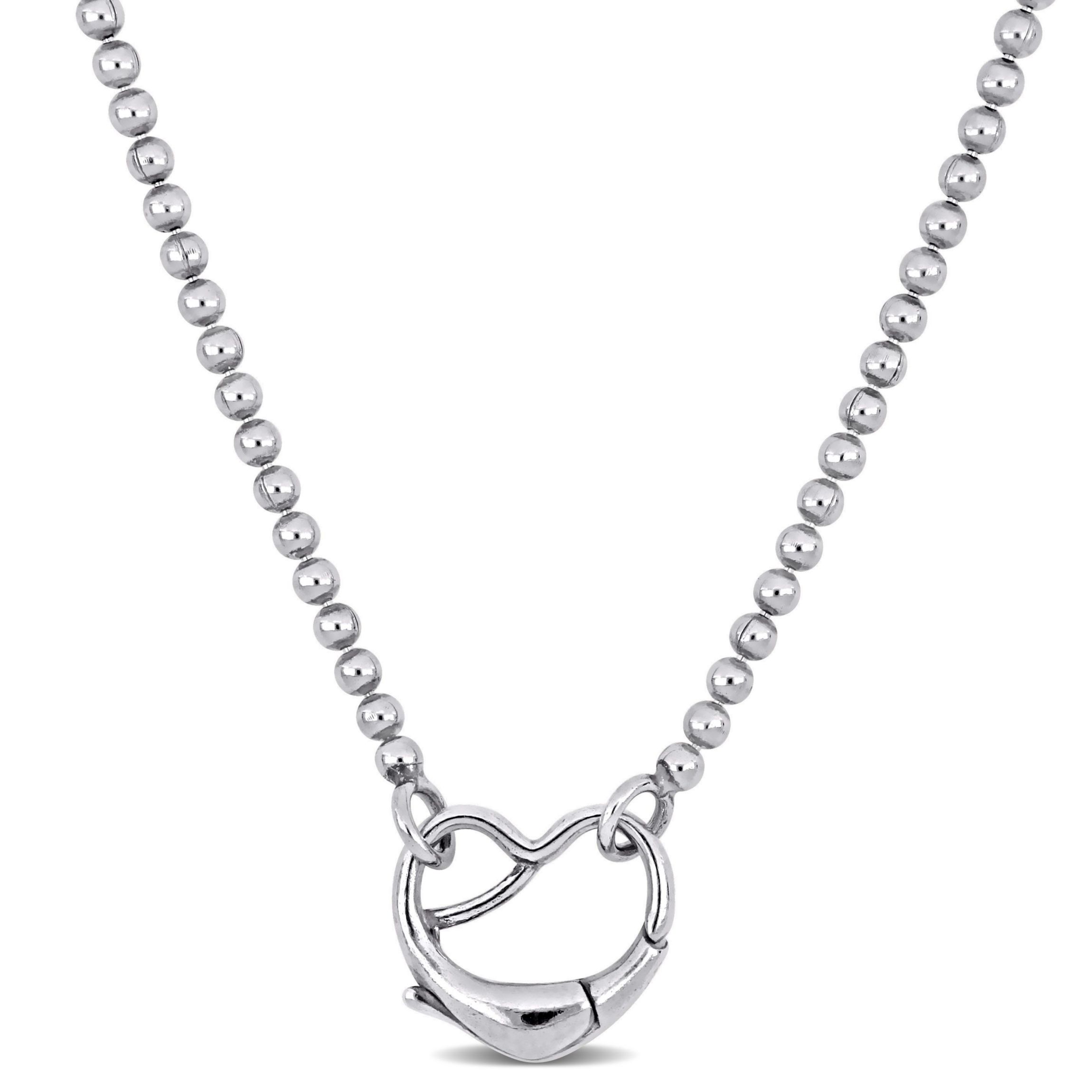Bead Link Necklace with Heart Clasp in Sterling Silver - 18"