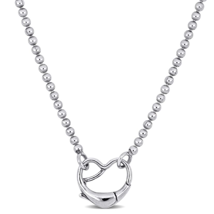 Bead Link Necklace with Heart Clasp in Sterling Silver - 18"