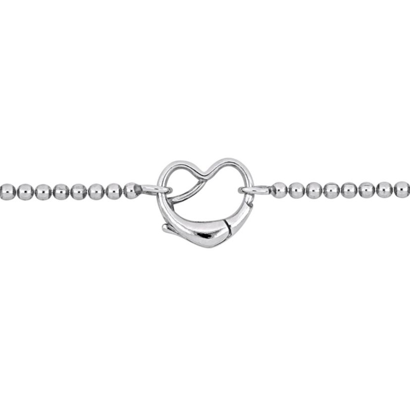 Bead Link Necklace with Heart Clasp in Sterling Silver - 18"