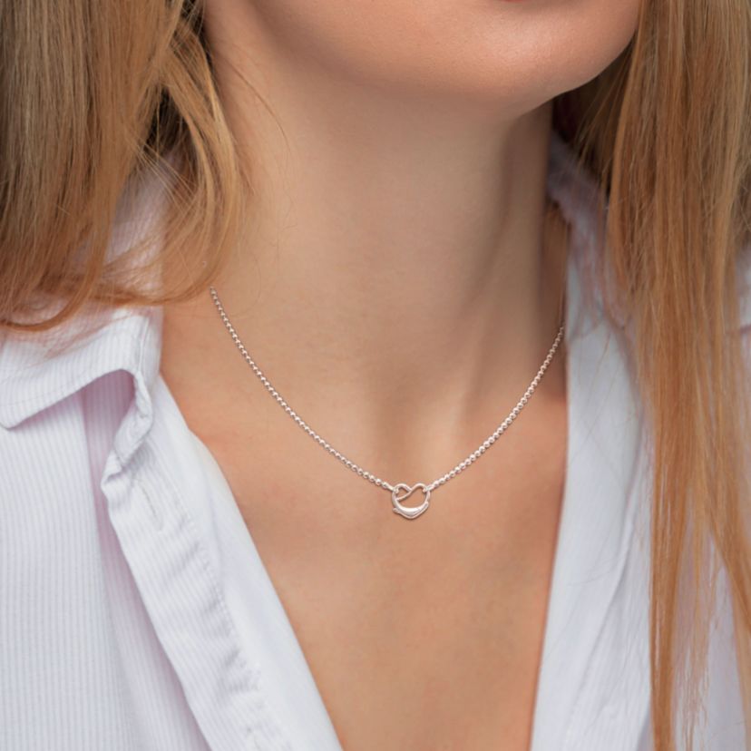 Bead Link Necklace with Heart Clasp in Sterling Silver - 18"