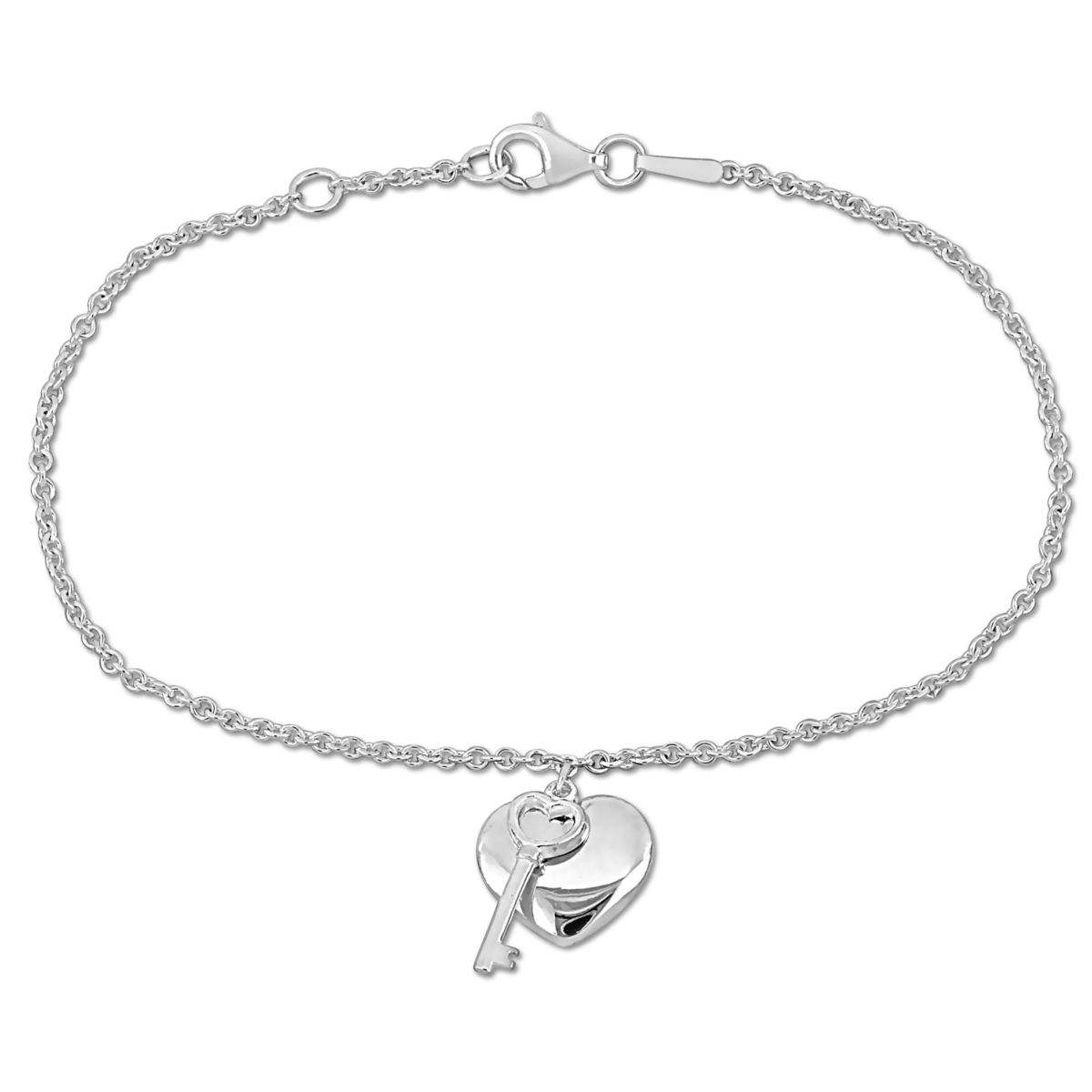 Heart & Key Charm Bracelet in Sterling Silver