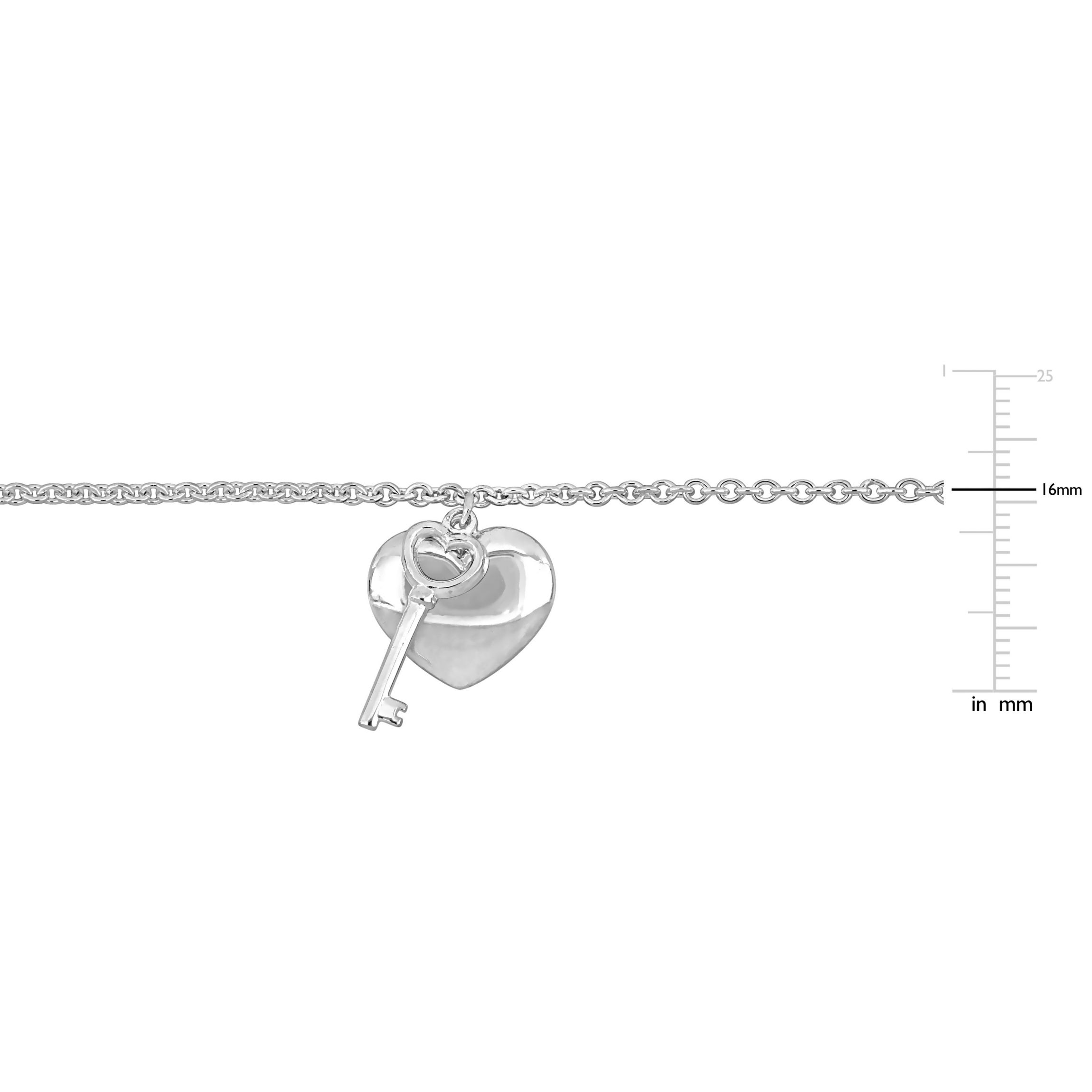 Heart & Key Charm Bracelet in Sterling Silver