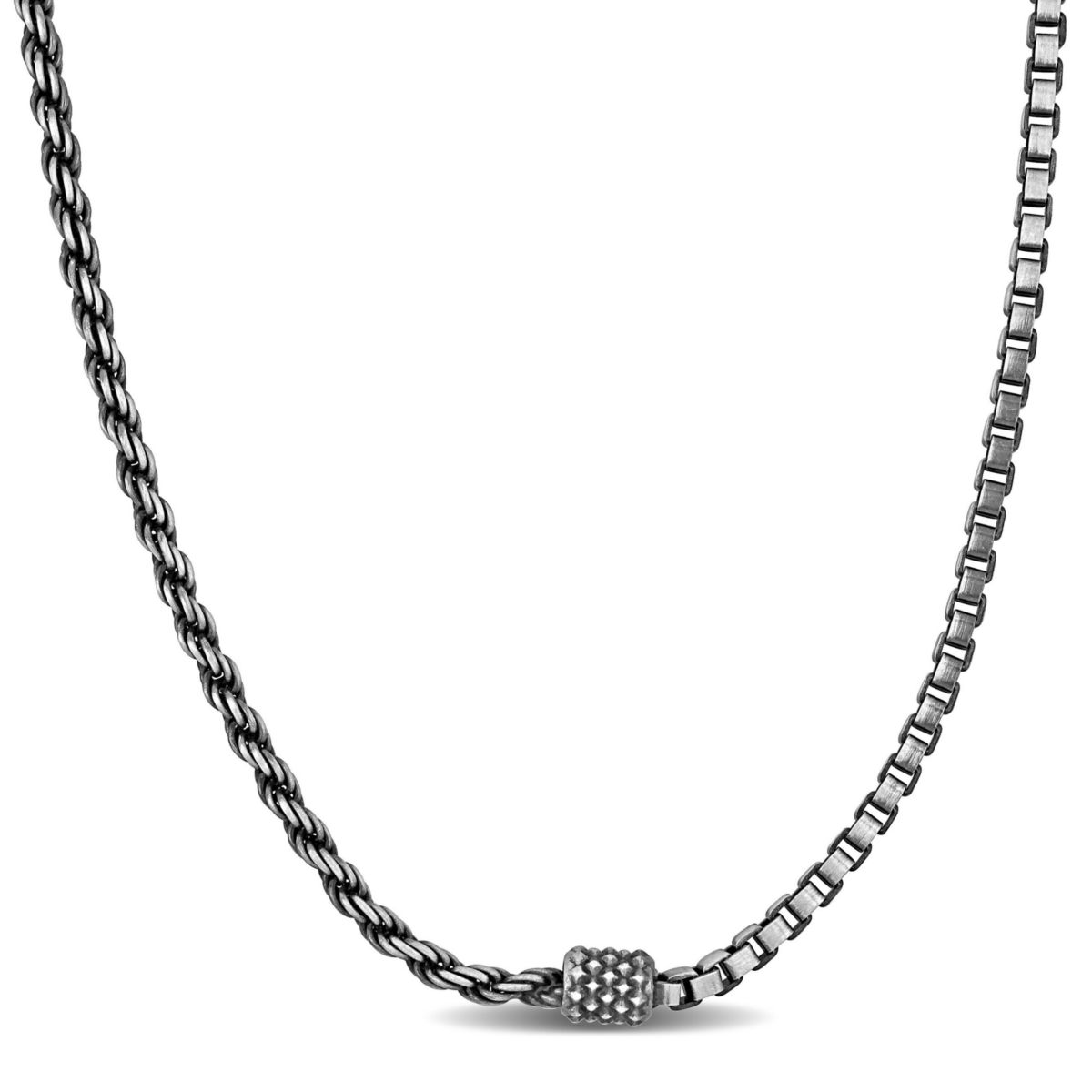 Half Rope & Half Box Link Necklace in Sterling Silver