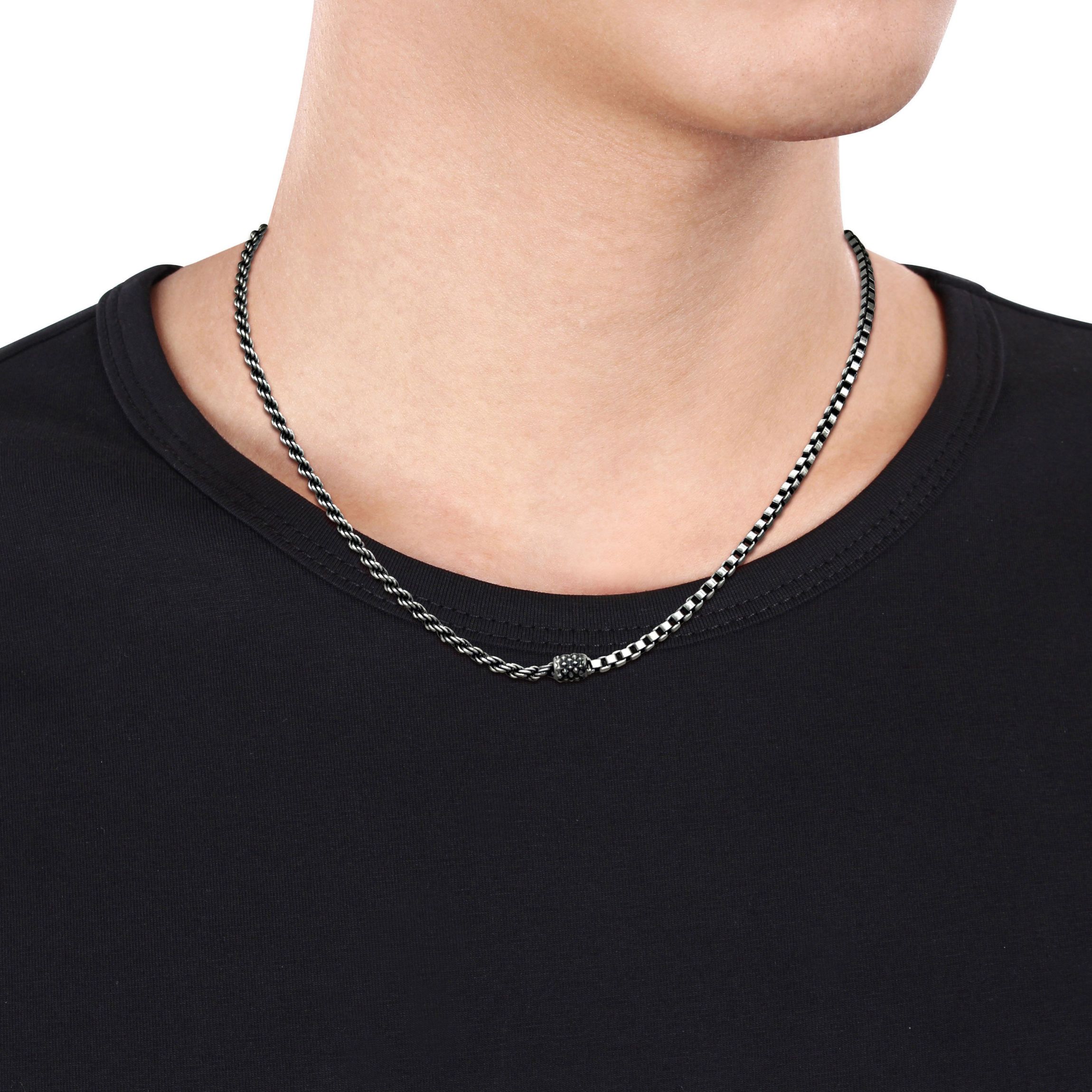 Half Rope & Half Box Link Necklace in Sterling Silver