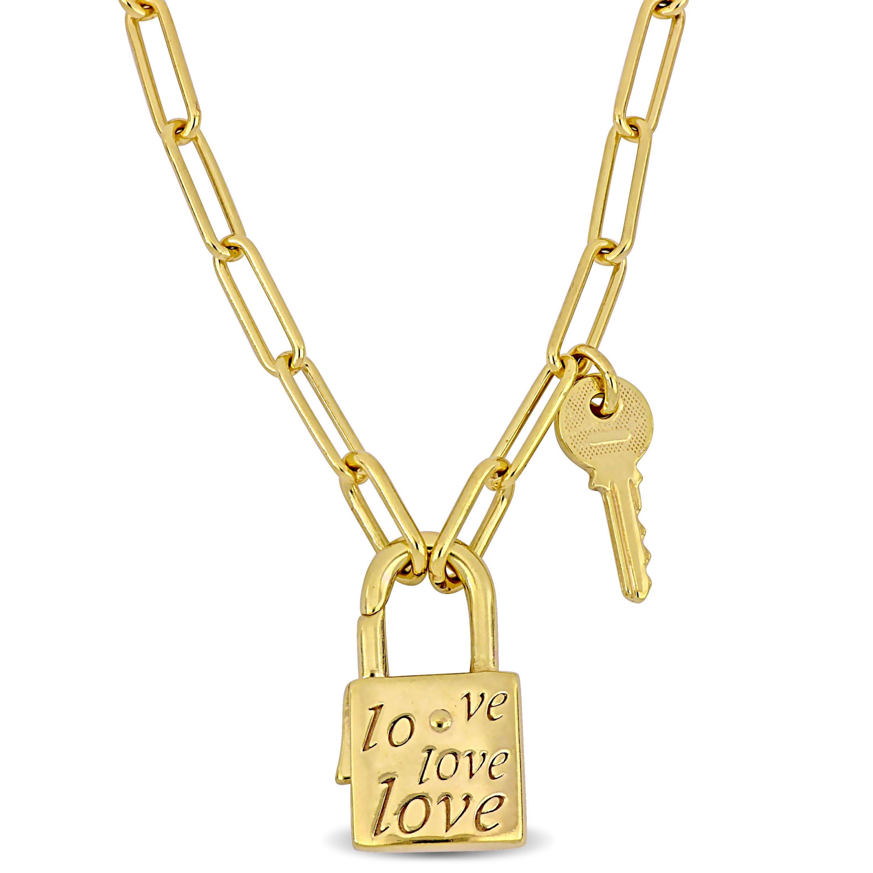 Paper Clip Link Necklace with Lock & Key Clasp in Yellow Plated Sterling Silver - 20"